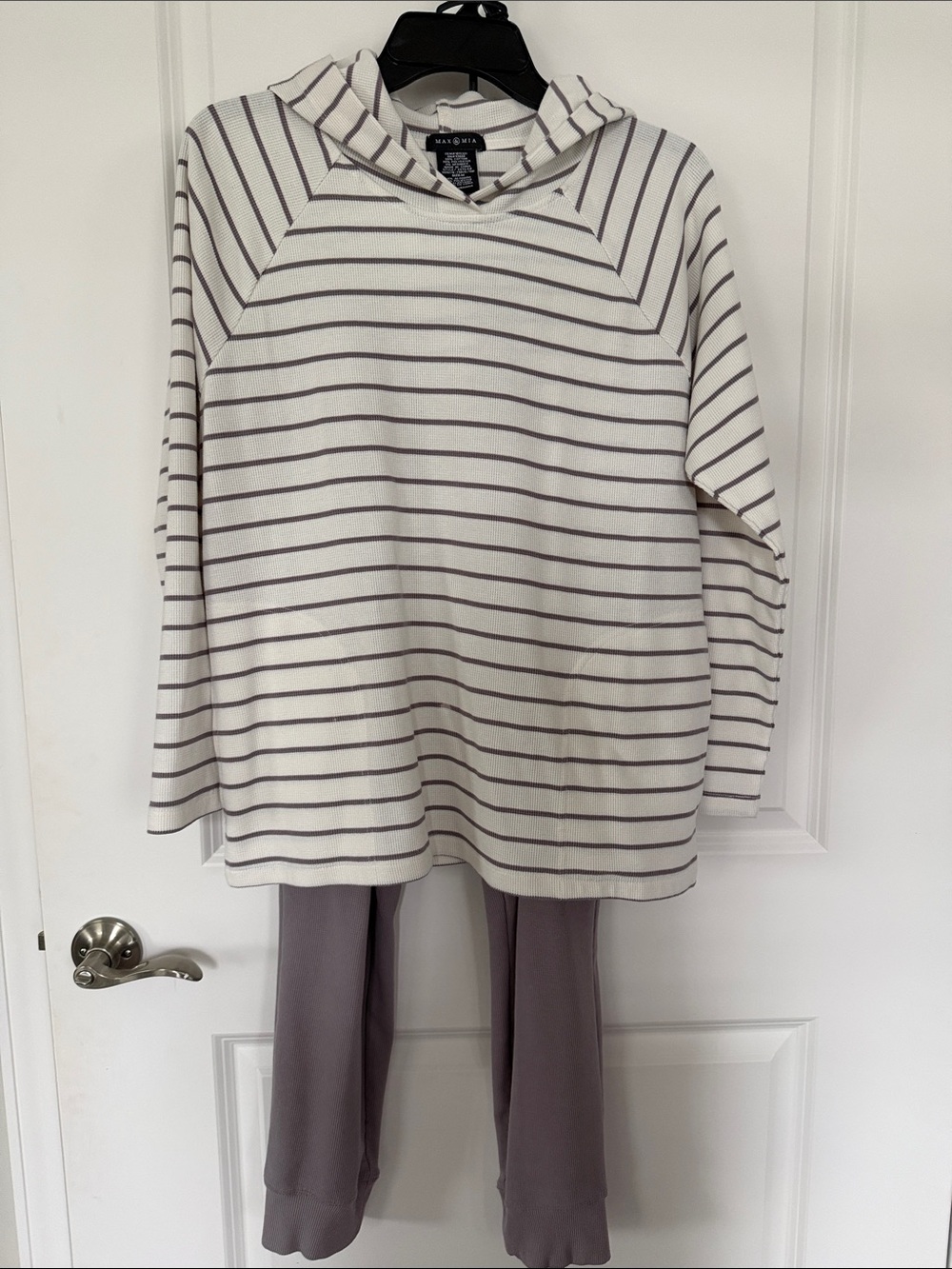 Max & Mia’s Cream & Taupe Striped Hoodie with Taupe Jogger Pants
